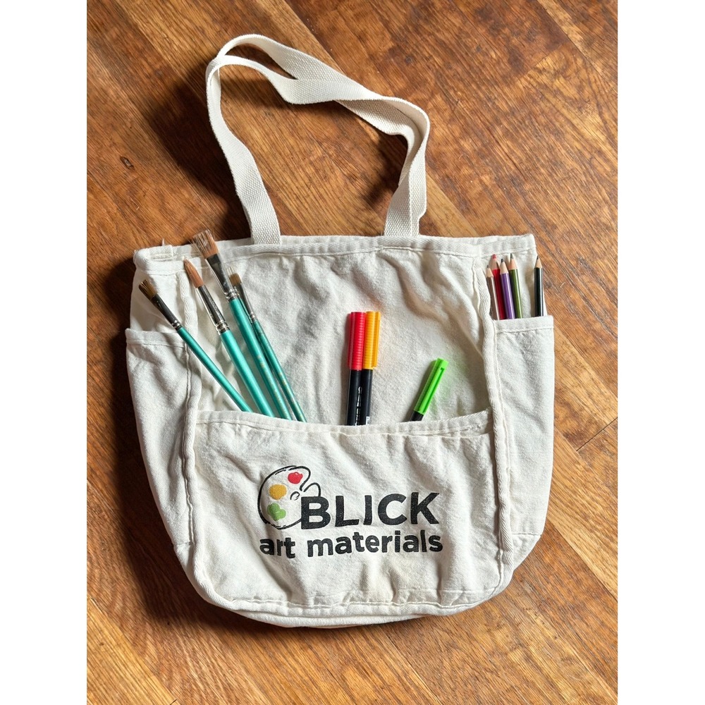 Blick Art Materials Canvas Artist Tote Bag White Multi Pocket Organizer